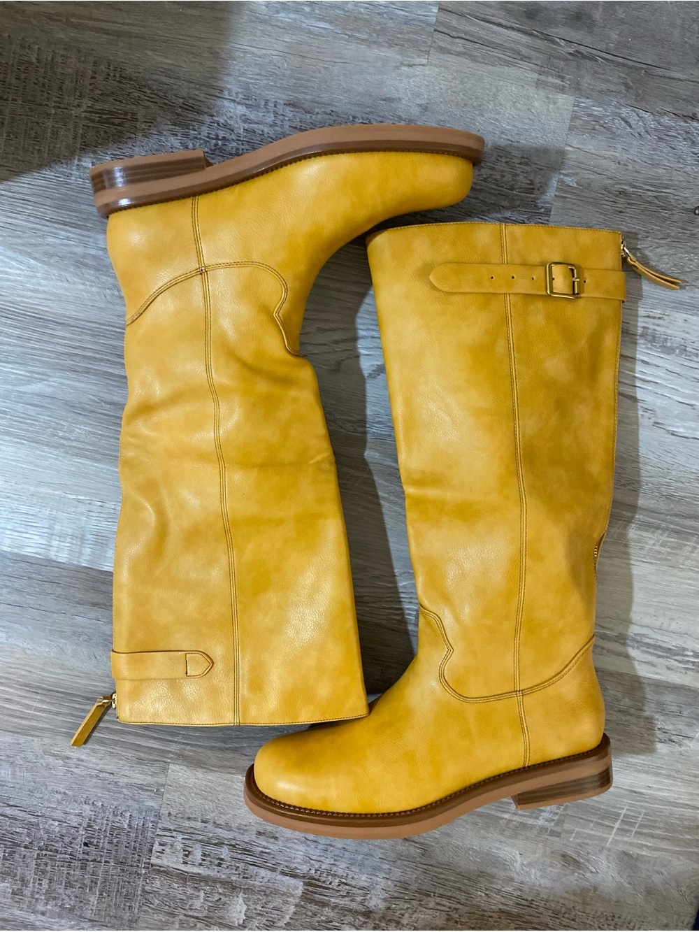 Women's Knee High Zippered Boots PU Faux Leather Low Chunky Heel Size 9.5